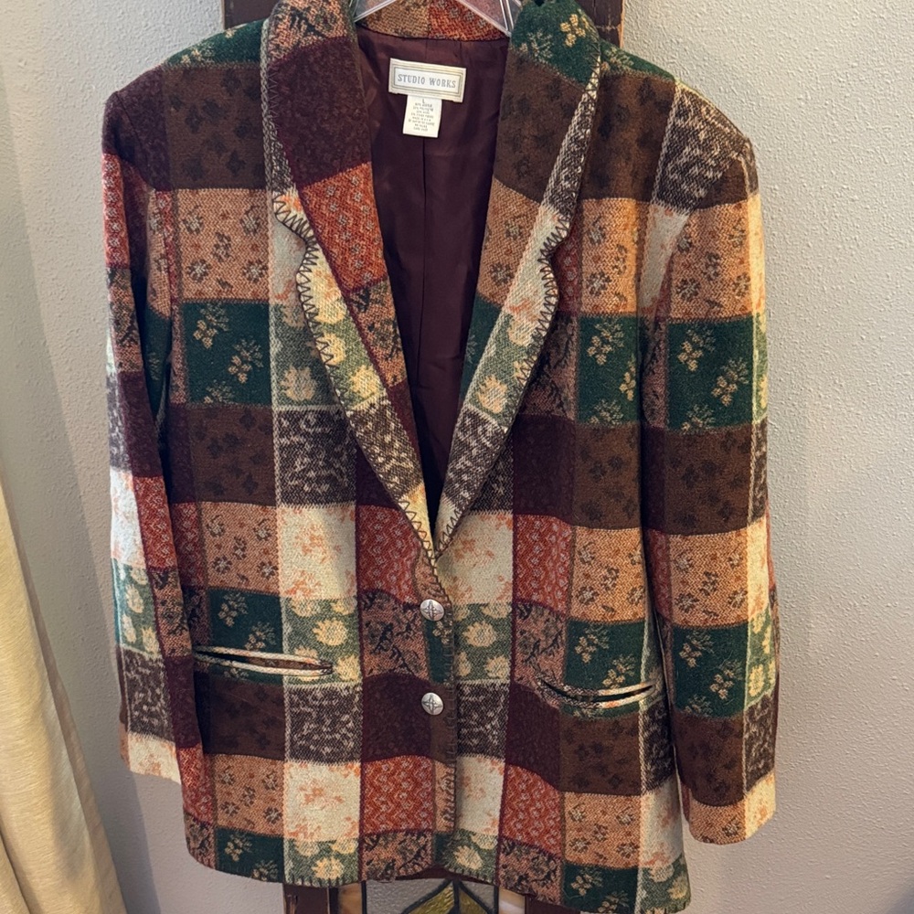 Studio Works Multicolor Patchwork Blazer - image 1